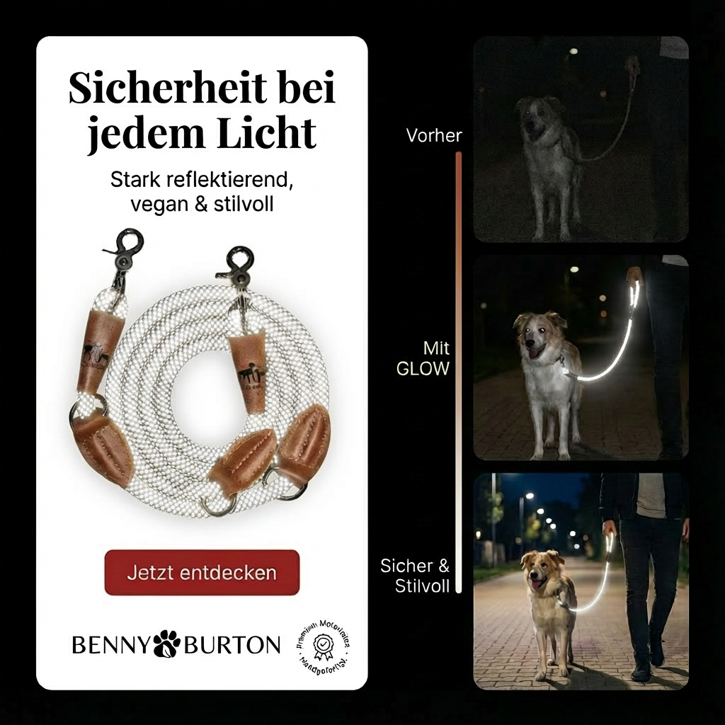 Reflektionsleine© mit Handschlaufe und veganem Leder in 4 Farben und Varianten