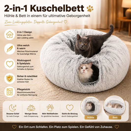 Kuscheliges Katzenbett – Höhle und Kissen für Katzen