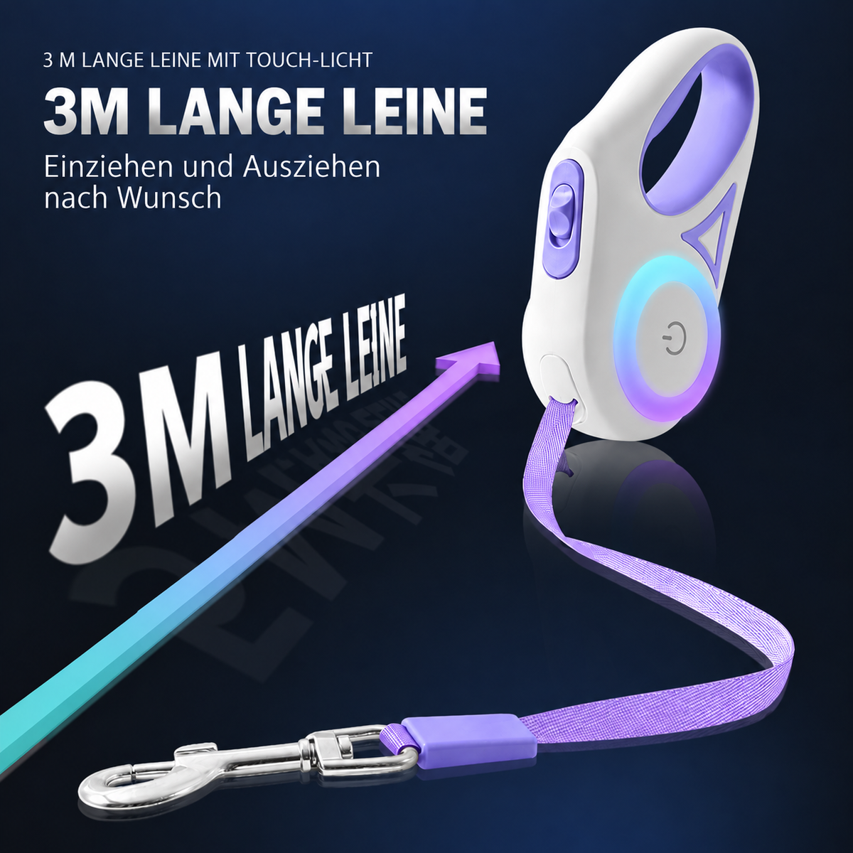 leuchtende Rollleine für Hunde - automatisch, einziehbare LED-Hundeleine