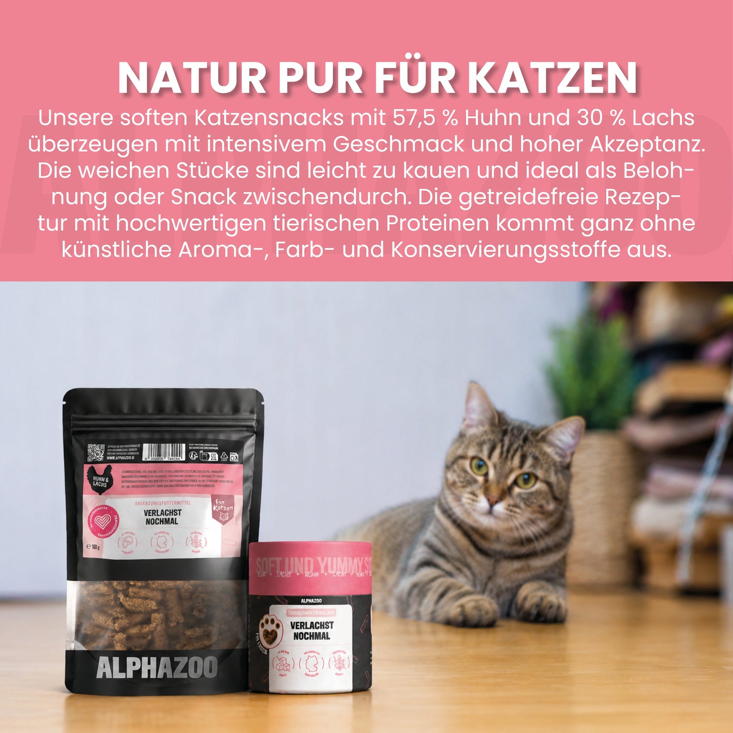 Verlachst Nochmal - Getreidefreie Katzenleckerlis mit Lachs und Huhn